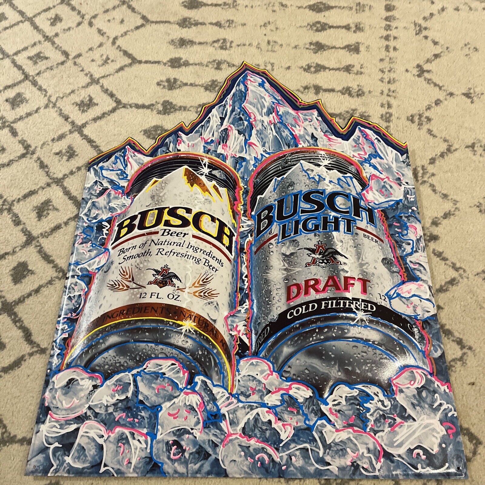NEAR MINT VINTAGE 1991 BUSCH LIGHT BEER CAN EMBOSSED METAL TIN SIGN 29x22” RARE