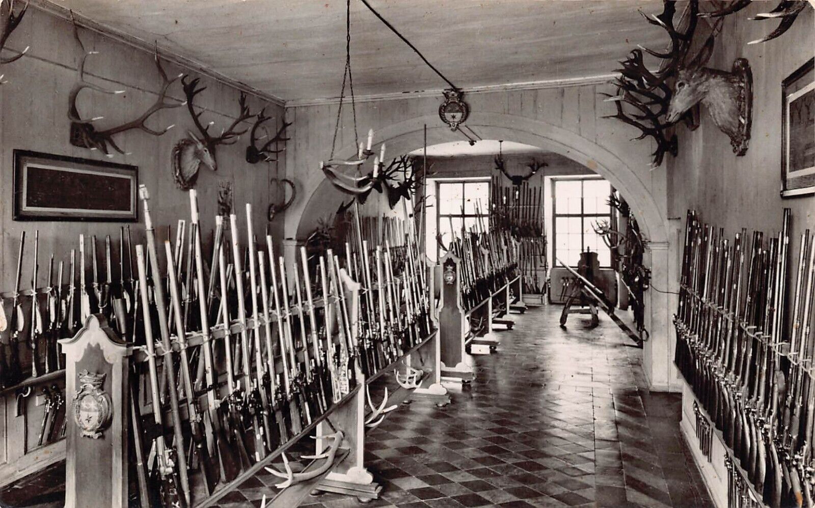 RPPC Erbach Palace Odenwald Germany Hunting Deer Trophy Photo Vtg Postcard X4