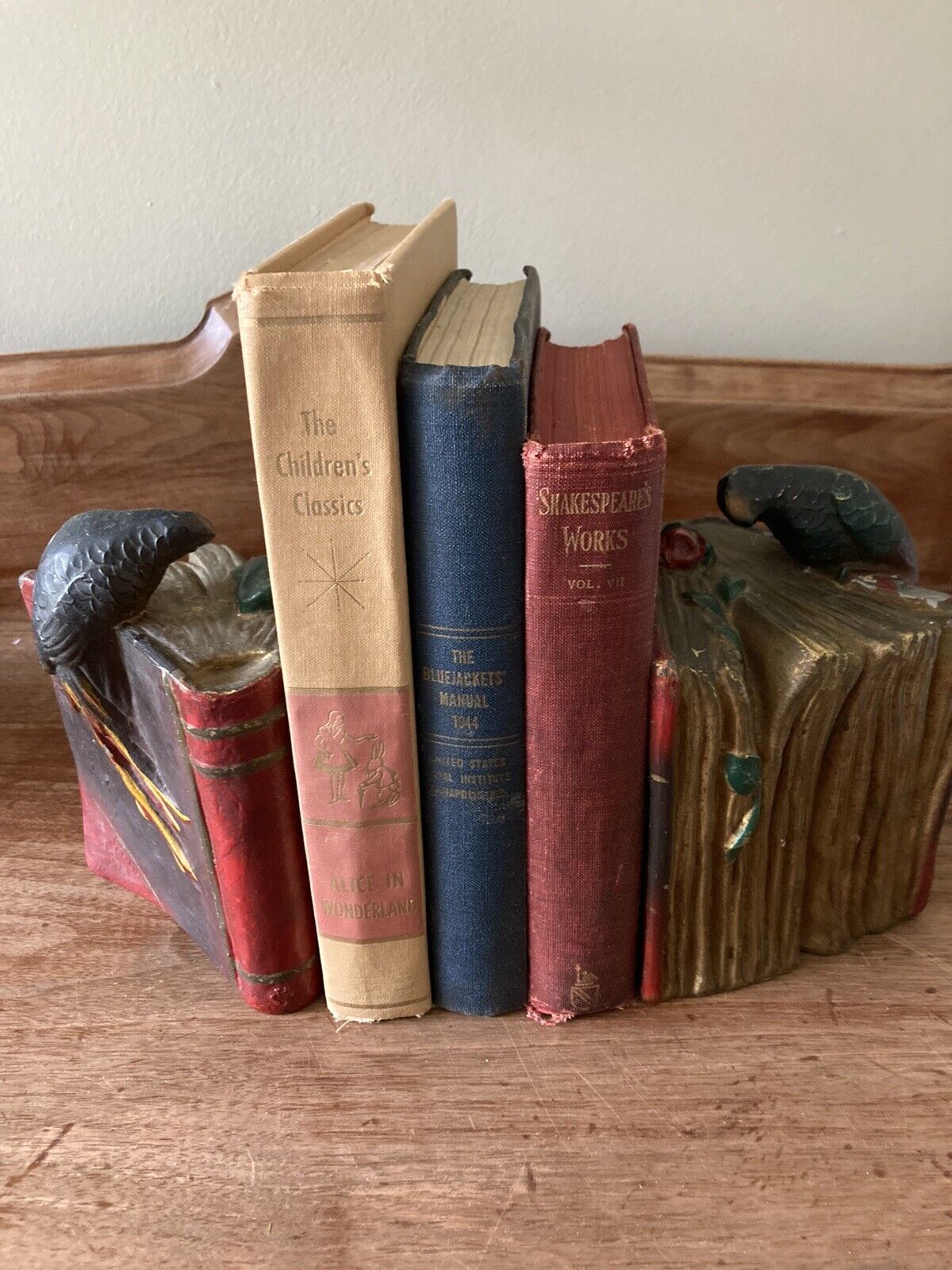 Vintage Kronheim & Oldenbusch K & O Parrot w/ Rose Bookmark Metal Bookends