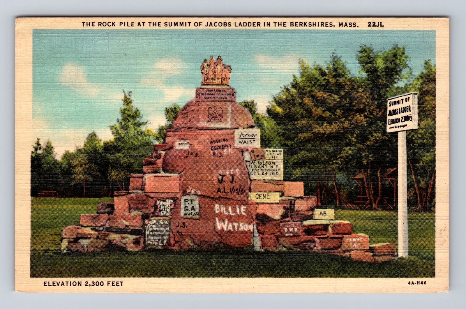 Berkshires MA-Massachusetts, Rock Pile At Summit Jacobs Ladder Vintage Postcard
