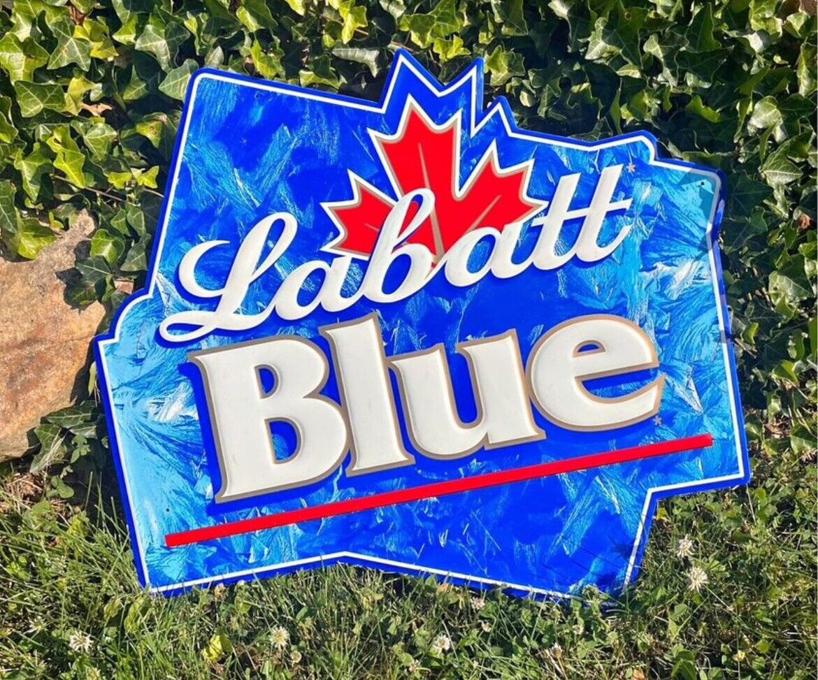 Vintage LABATT BLUE Metal Tin Beer 2000 Sign, RARE & Original 25” x 26”