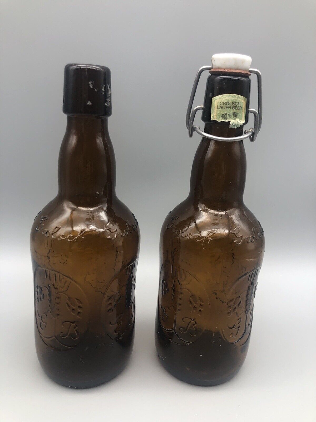 Vintage Grolsch Amber Brown Beer Bottle w/ Porcelain Swing Top Lid 