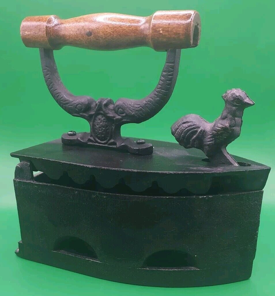 Antique Cast Iron Rooster Latch with Wood Handle - Stunning Piece - 4.75 Lbs