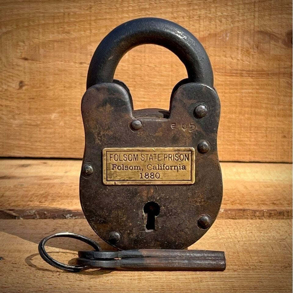 Folsom 1880 California State Prison Cast Iron Lock Keys Brass Tag With Antique