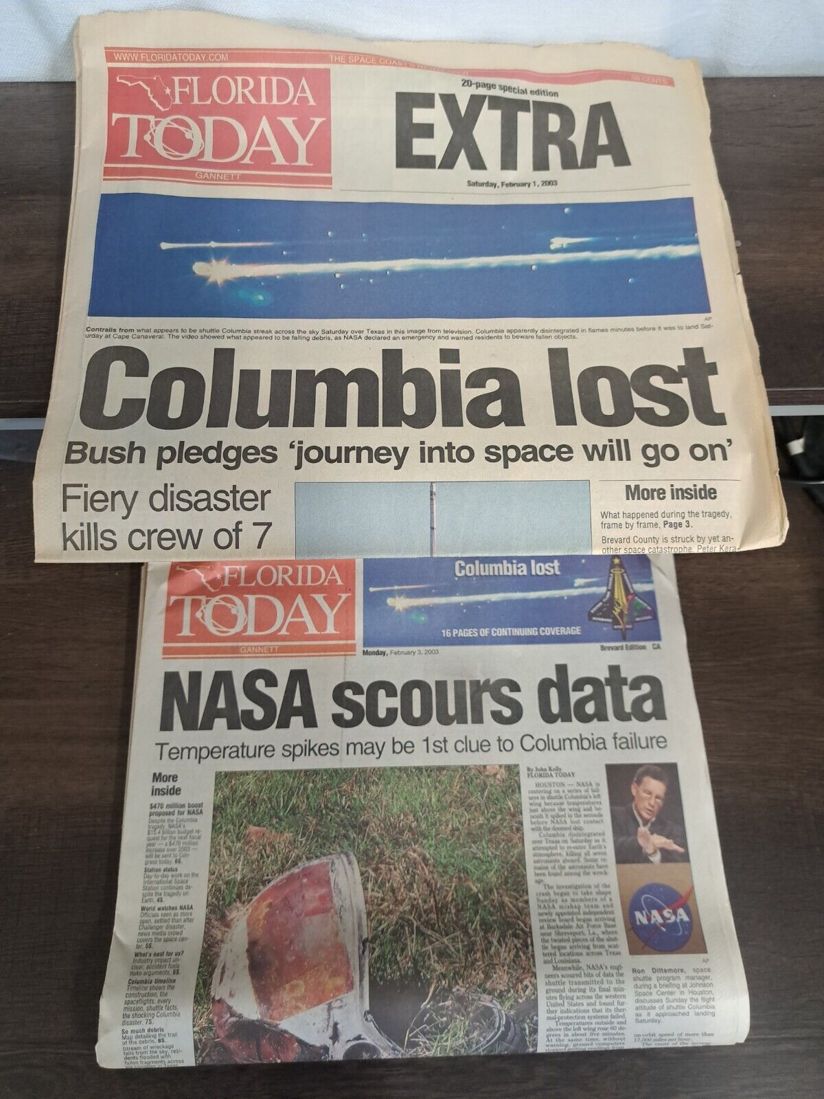 Florida Today Newspaper Feb 1 & 3 2003 Columbia Space Shuttle Crash NASA 