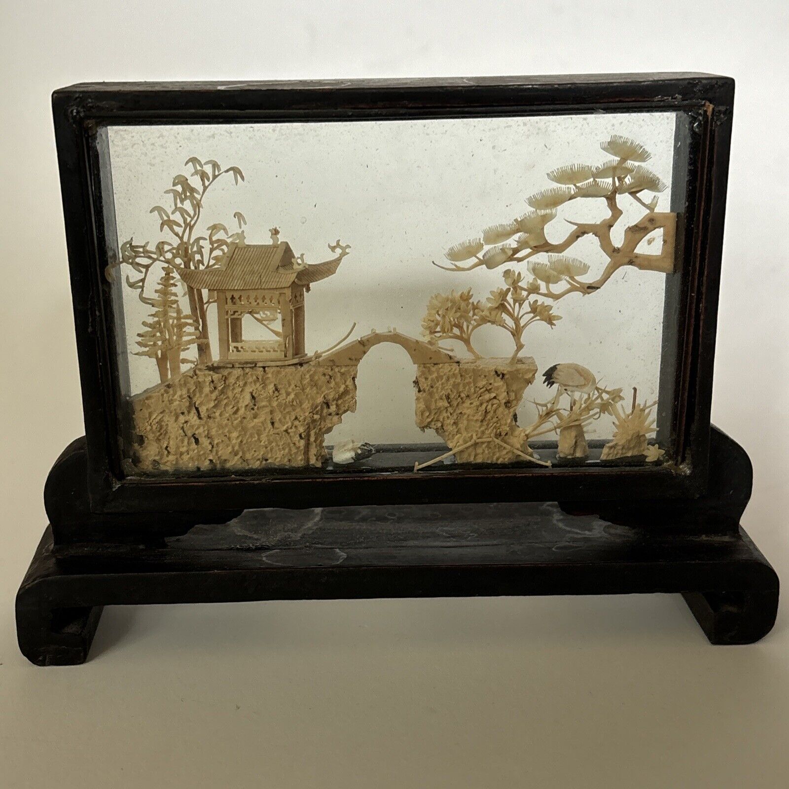 Vintage Chinese Cork And Wood Lacquer Diorama Display Home Decorative