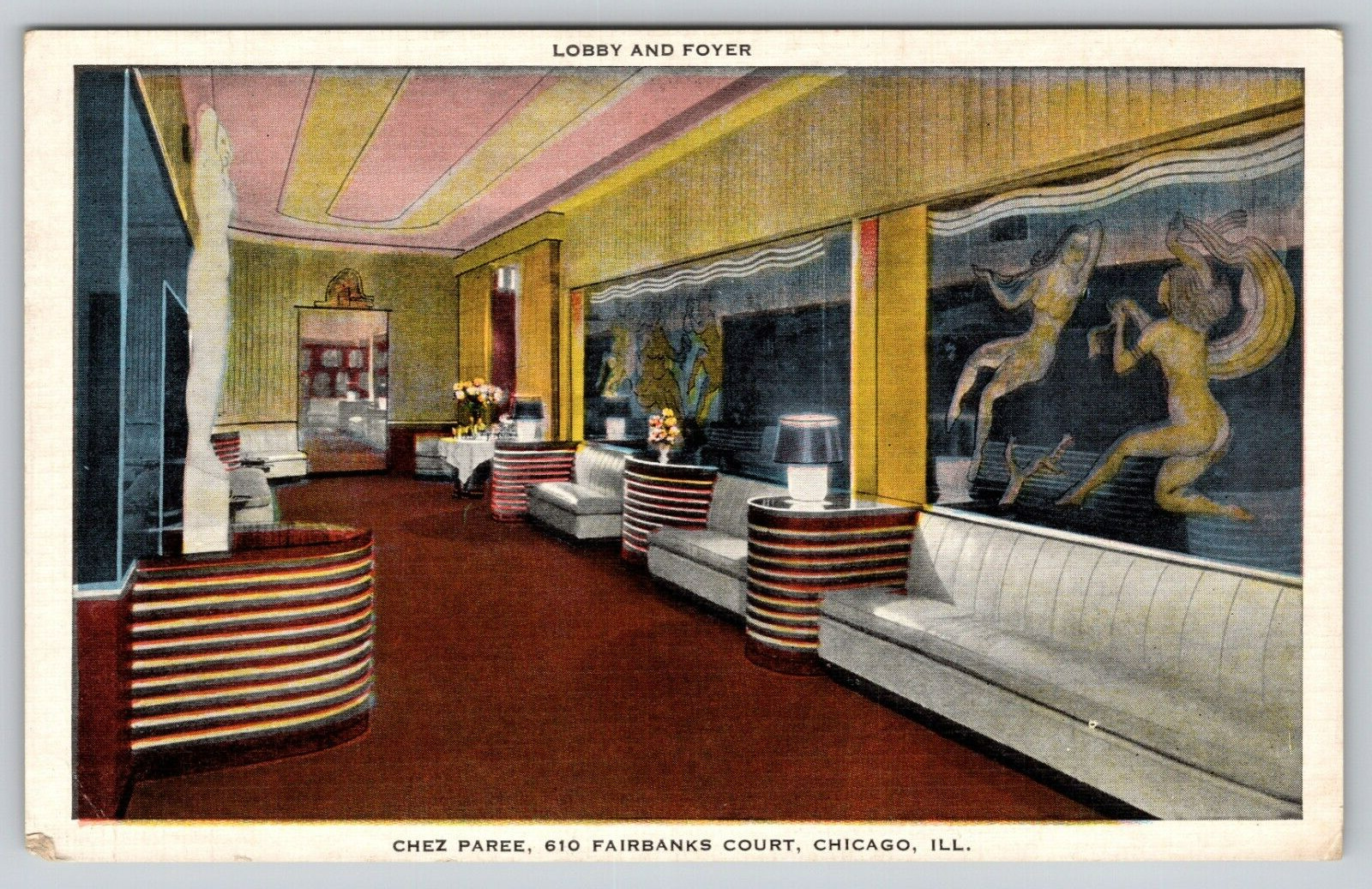 Postcard IL Chicago Chez Paree Theatre And Restaurant Lobby And Foyer UNP A13