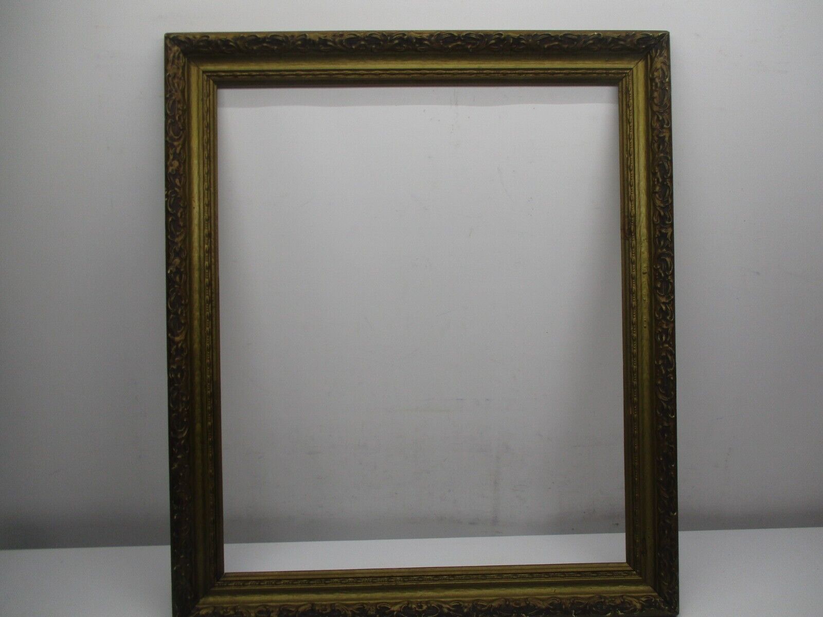 Large Old Ornate Solid Wood Gold & Brown Pic Frame Fits 20 X 24 Measures 24 X 28