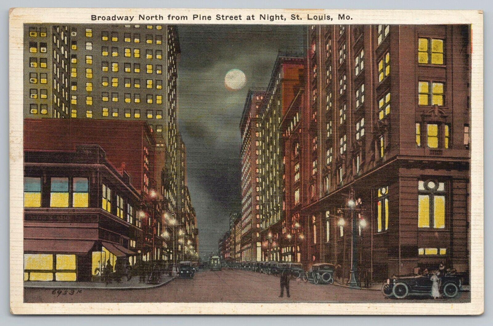 Street View Broadway North from Pine Street St. Louis Missouri MO Linen Postcard