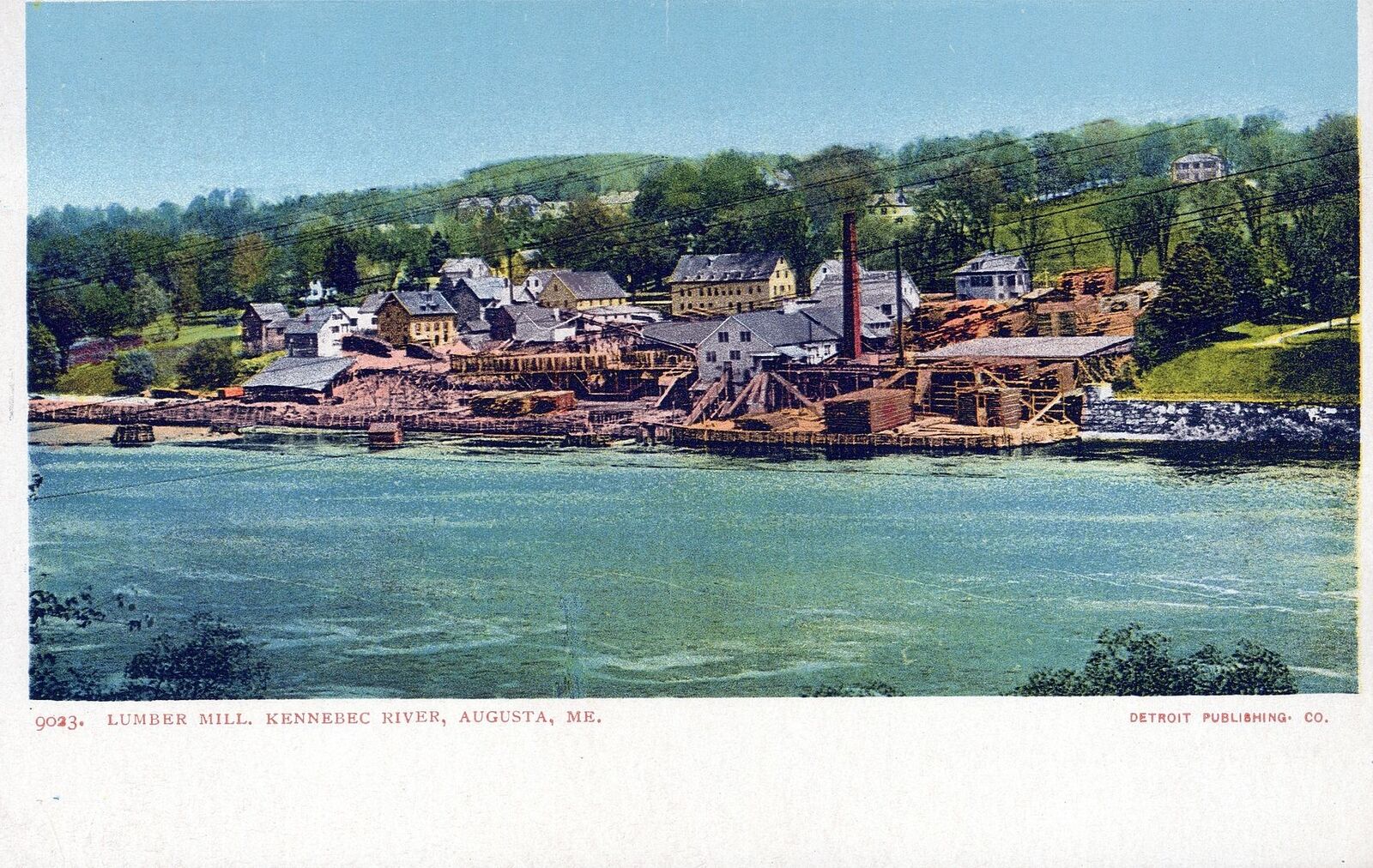 AUGUSTA ME - Lumber Mill Kennebec River Postcard - udb (pre 1908)
