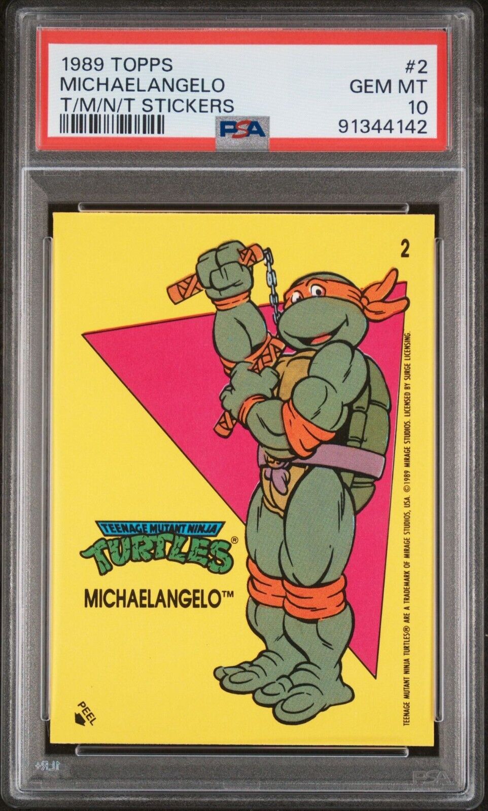 1989 Topps TMNT Ninja Turtles #2 Michaelangelo Sticker Card PSA 10