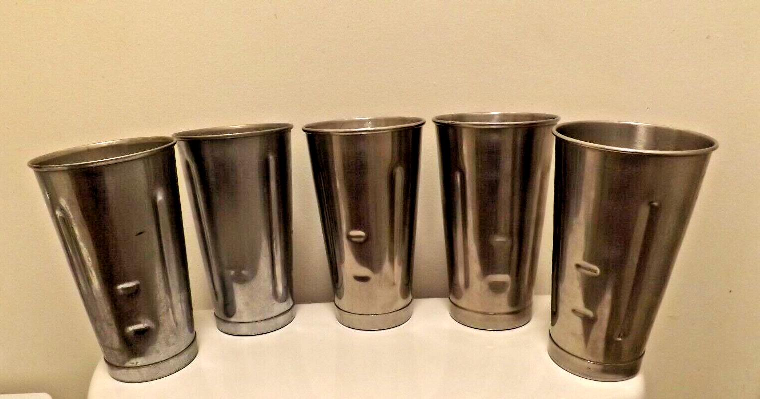 Vintage Lot of 5 Stainless Steel Hamilton Beach Milkshake Malt Mixer Cups