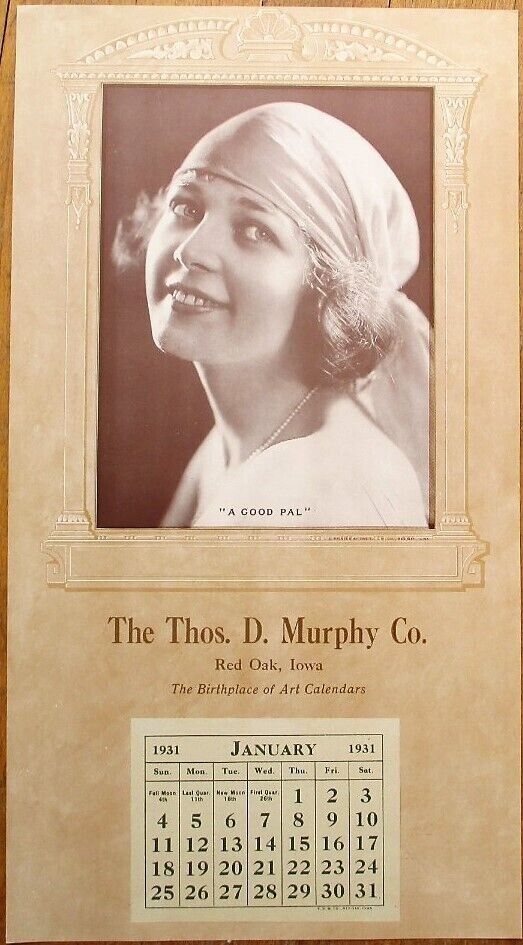 Art Deco 1931 Poster Calendar, Beautiful Woman, A Good Pal 9x17