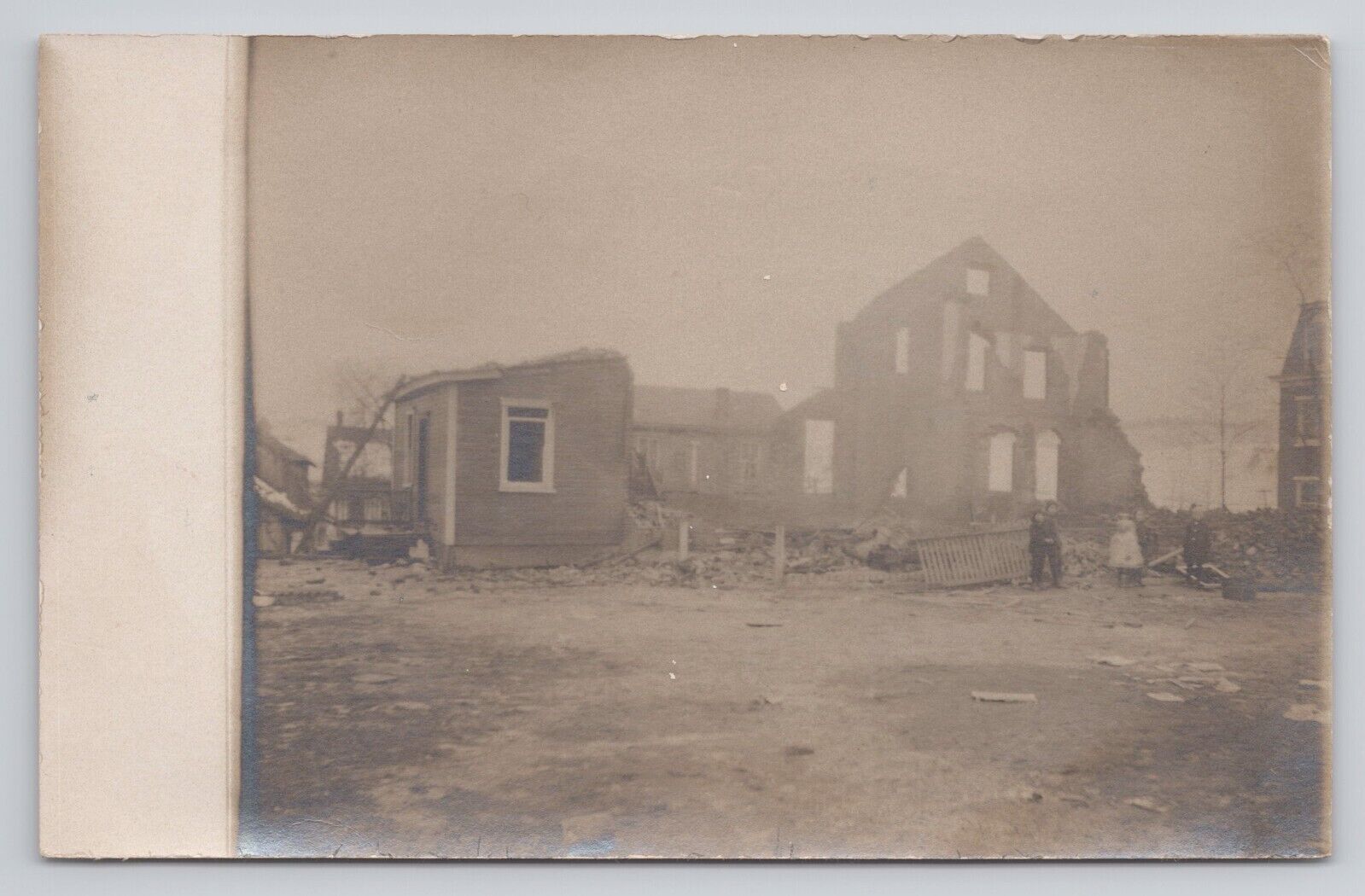 Postcard RPPC Destroyed Collapsed building after disaster c1908 children