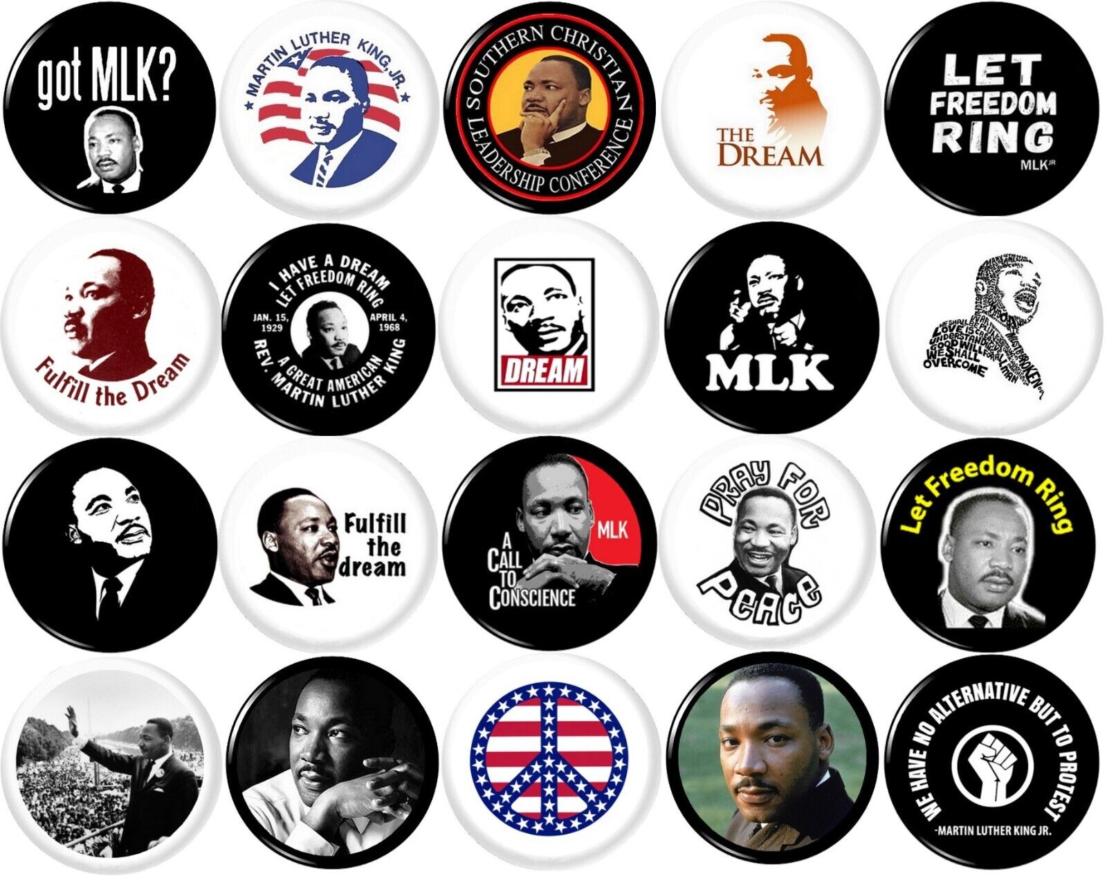Martin Luther King x 20 NEW 1 inch (25 mm) buttons pins badges MLK Dream RIP BLM