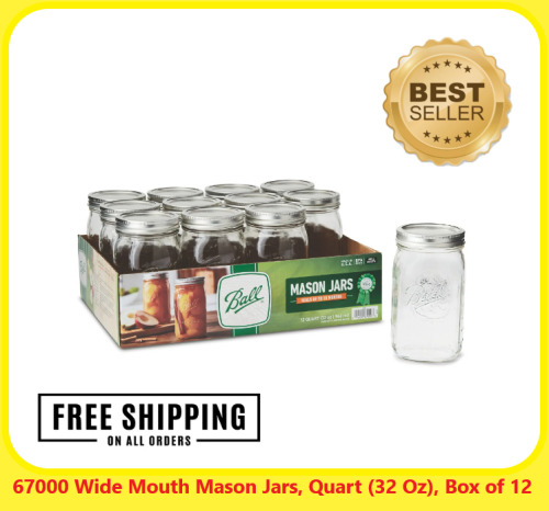 67000 Wide Mouth Mason Jars, Quart (32 Oz), Box of 12