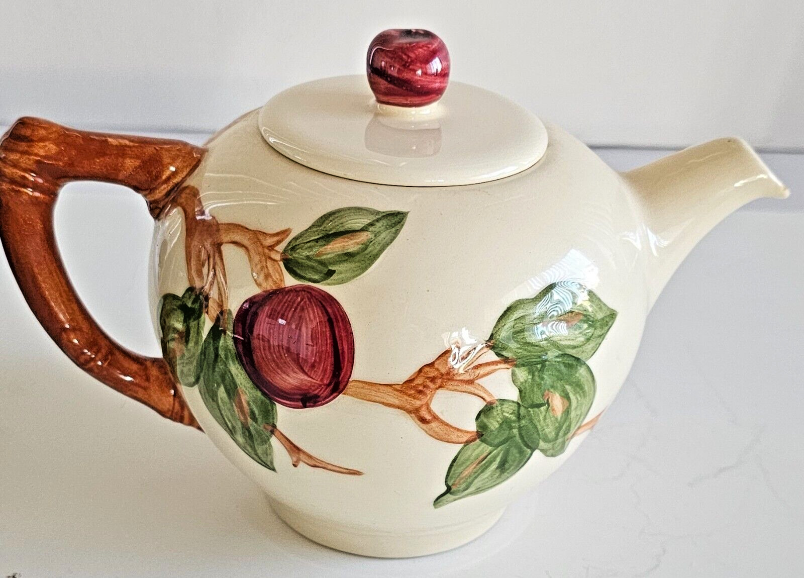 Vintage Franciscan Ware Hand Decorated Ceramic Apple Red Teapot