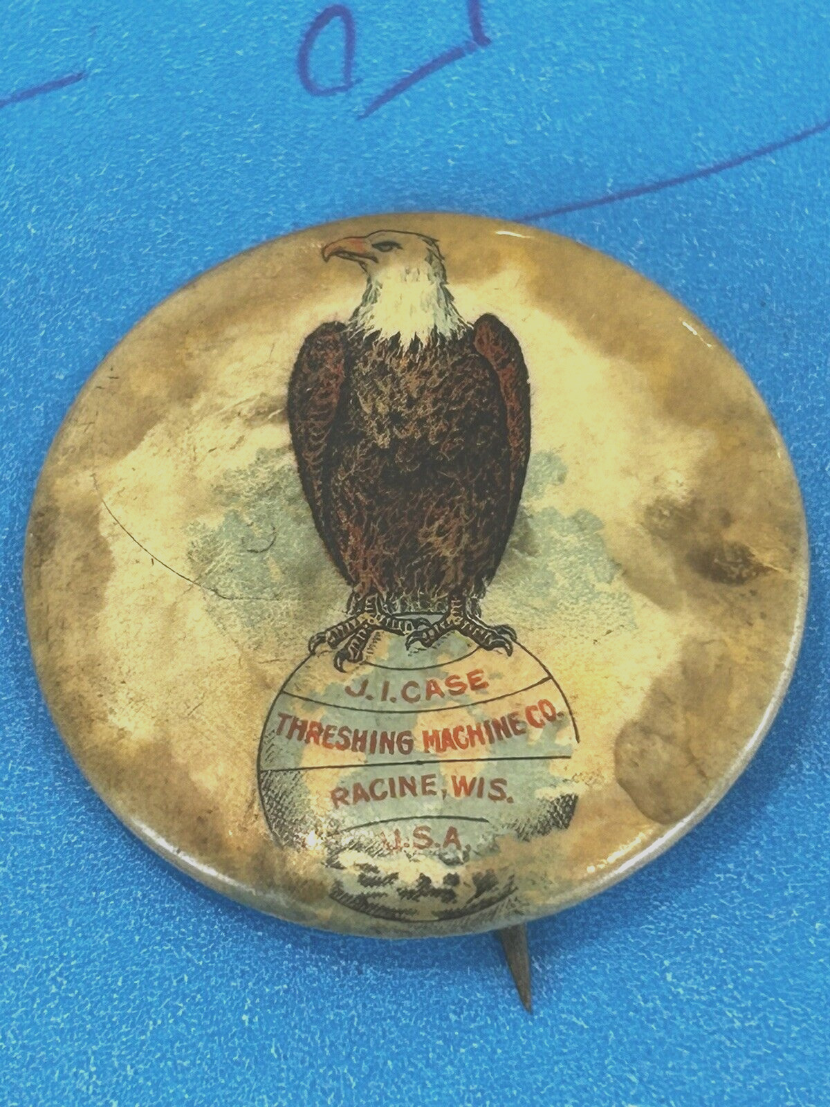 1896 J.I. CASE Threshing Machine Co. Advertising PIN Pinback  Good Condition
