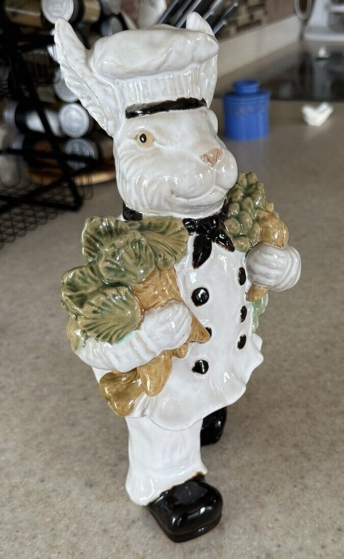 Vintage 1980s Clay Ceramic Rabbit Chef Figure