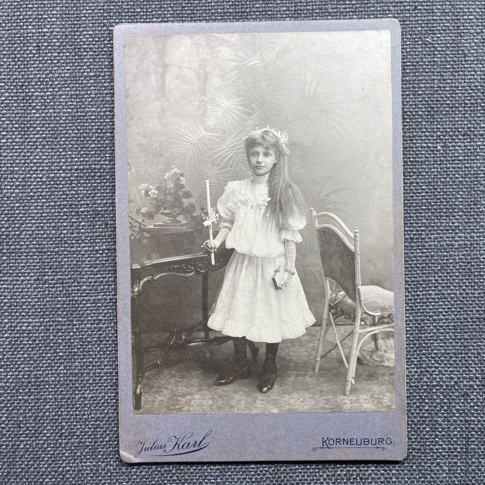 Cabinet Card Antique Photo Boy and Girl First Communion White Dress Germany