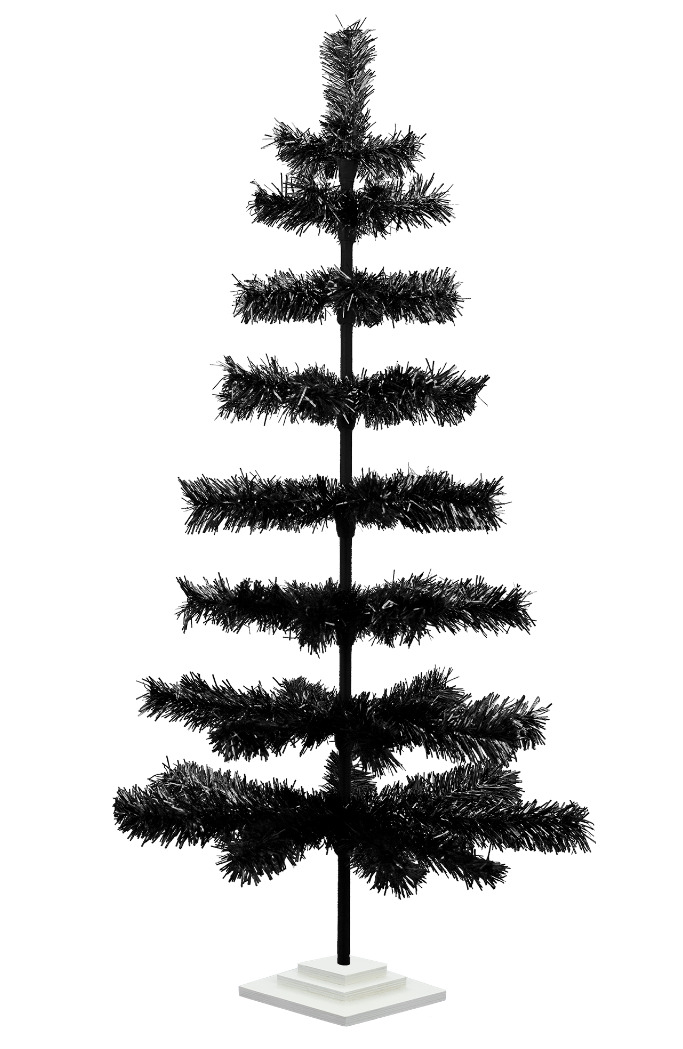 48'' Black Christmas Tree Tinsel Feather Style Holiday Tree 4FT Table-Top