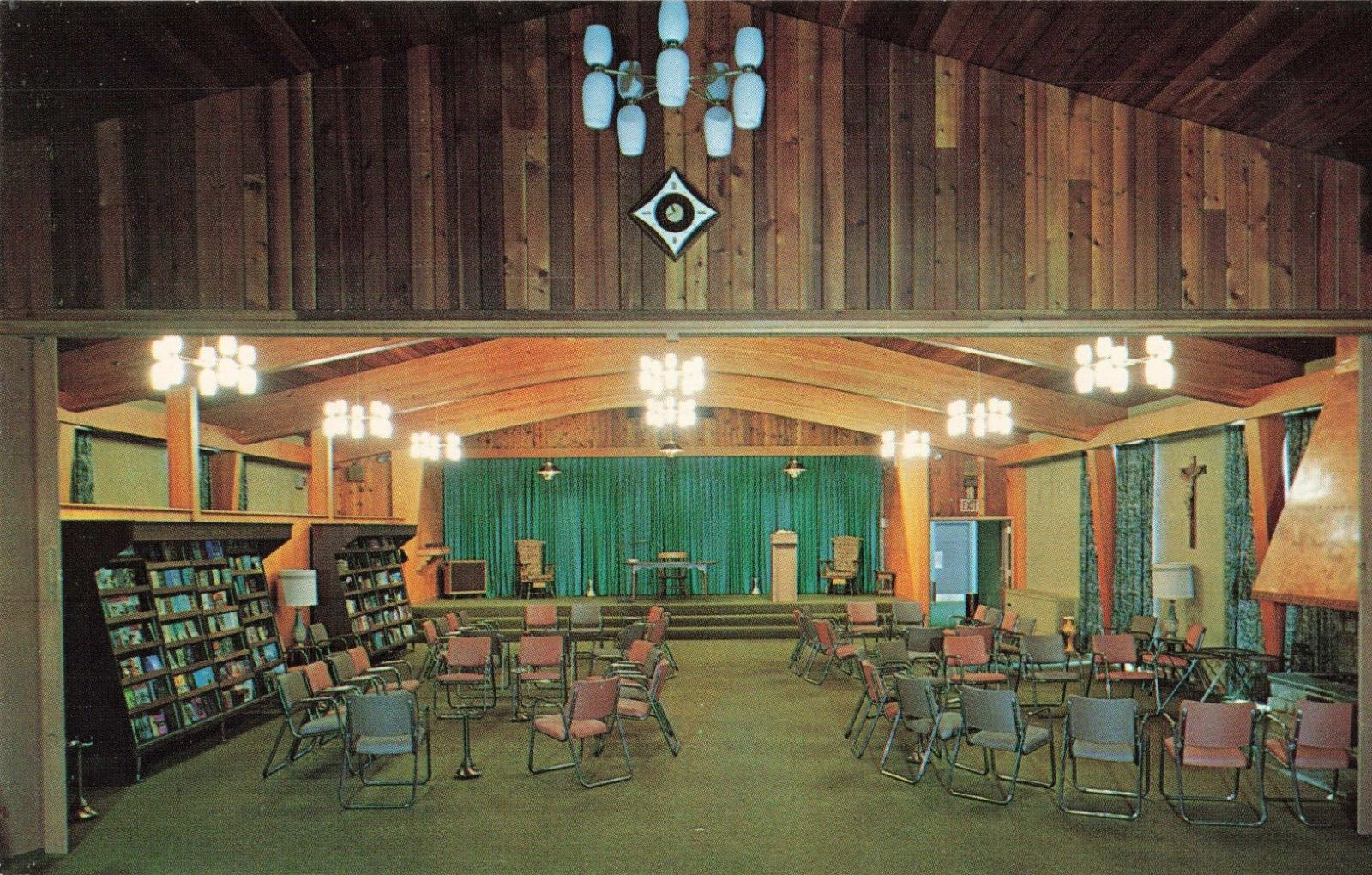Augusta ME Maine, Oblate Retreat House Lounge & Lecture Hall, Vintage Postcard