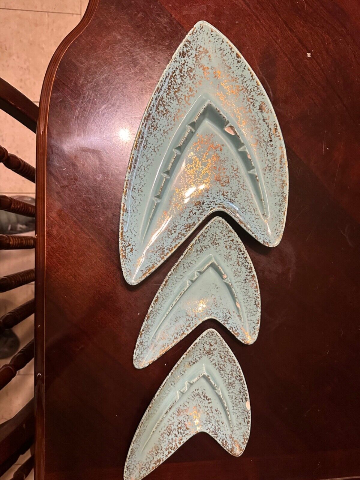 Vintage LARGE/small Ceramic ashtrays, and a turquoise and gold flakes
