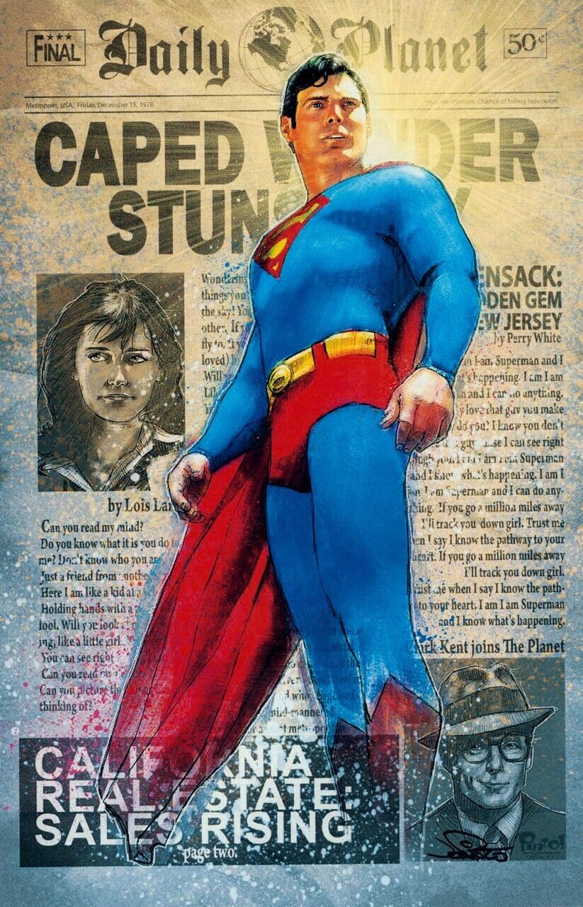 Jon Pinto SIGNED DC Comics / Movie Art Print ~ Christoper Reeve as Superman