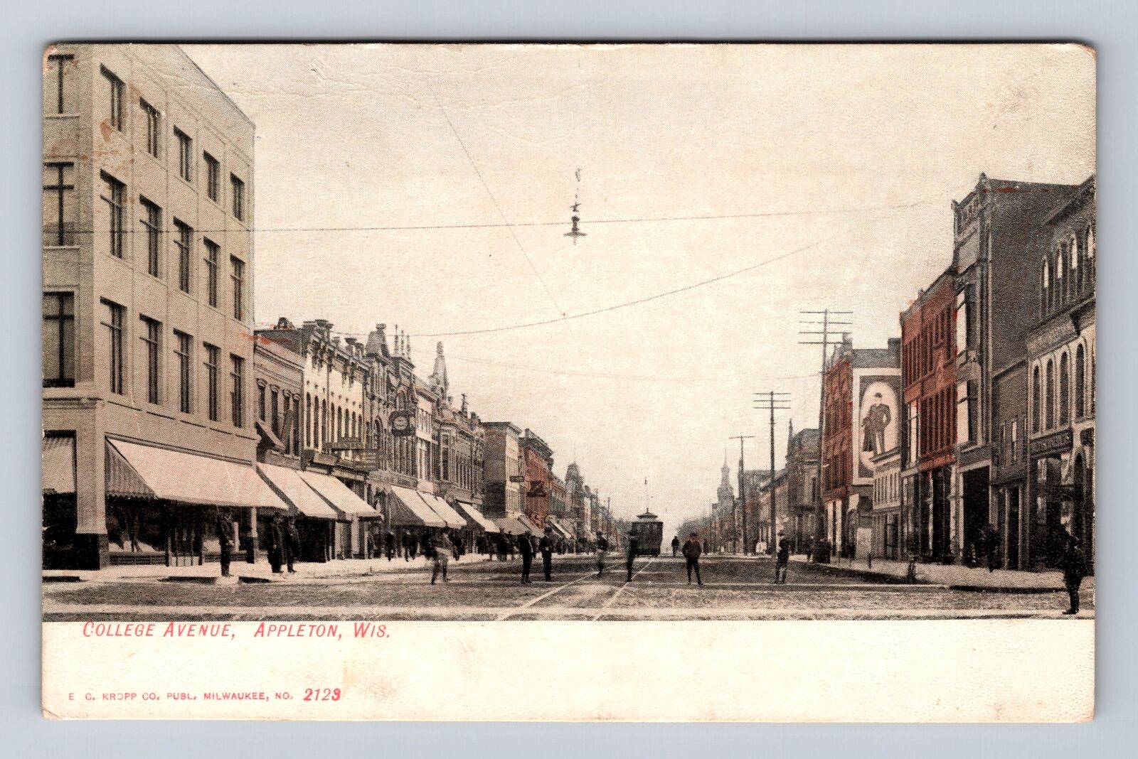 Appleton WI-Wisconsin, College Ave, Storefronts, Antique, Vintage c1913 Postcard
