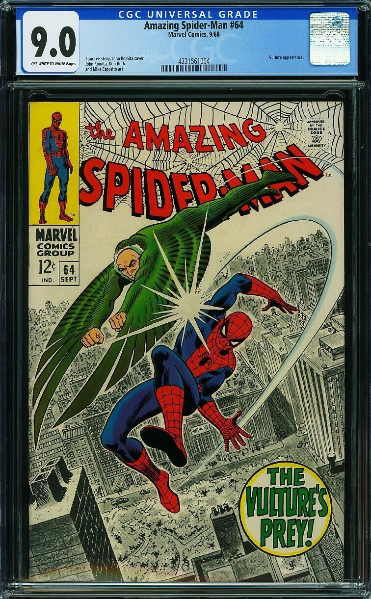 AMAZING SPIDER-MAN #64 CGC 9.0 OW-W MARVEL COMICS SEPT 1968 - VULTURE APPEARANCE