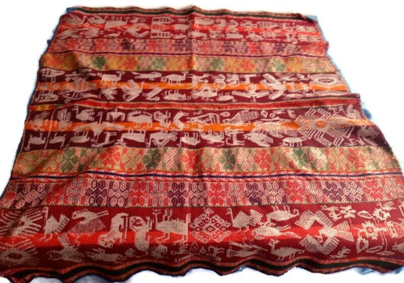 Handwoven Peruvian Aguayo Tablecloth Andean Mountain Textile Art