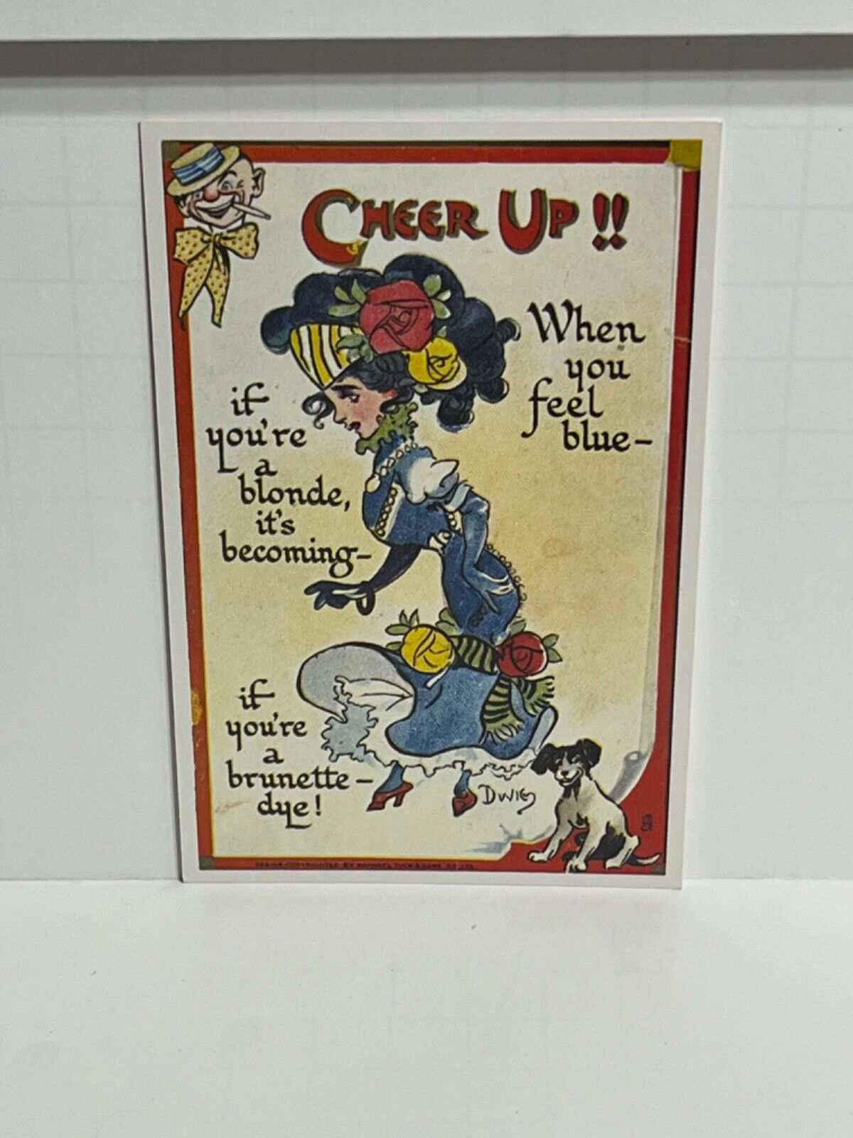 Postcard Humor Cheer Up Woman Dog Artist Signed Dwig Reproduction A69
