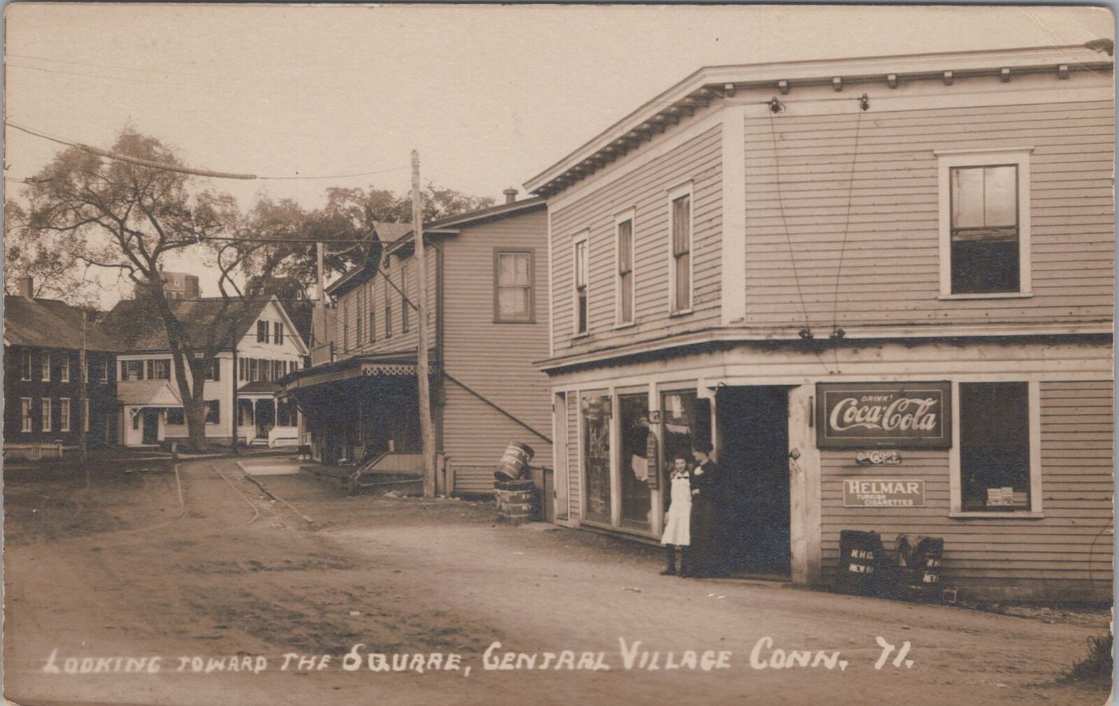 Square Central Village Connecticut Coca Cola Sign c1910s RPPC Photo Postcard
