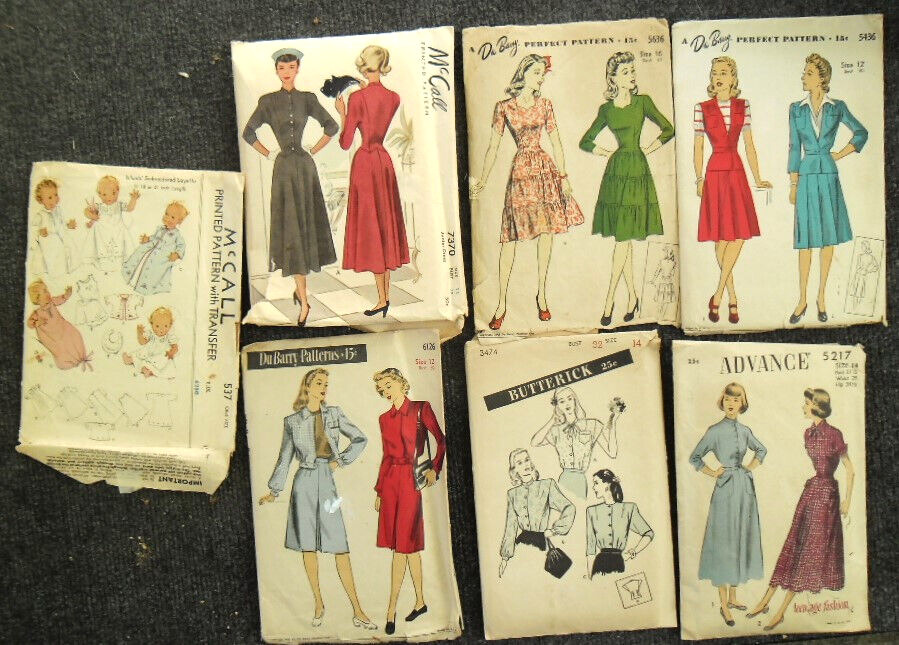 Original Vintage Sewing Patterns 7 from 1930’s & 40’s DuBarry McCalls Advance