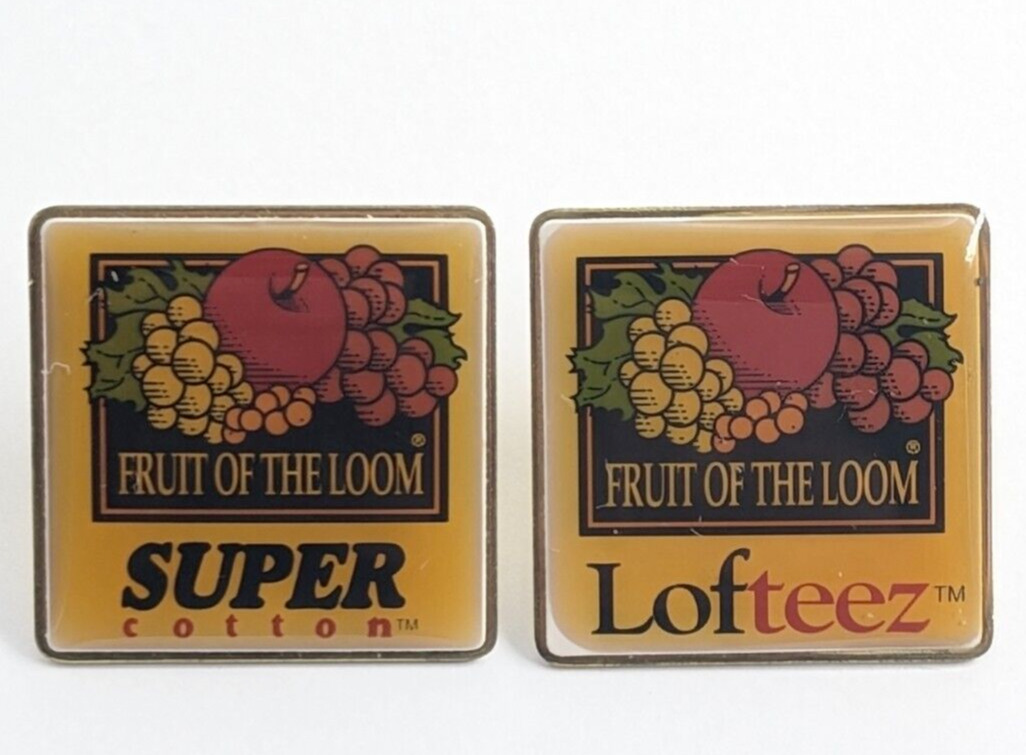 Lot Of 2 VTG Fruit Of The Loom Enamel Pin Advertise Super Cotton & Lofteez