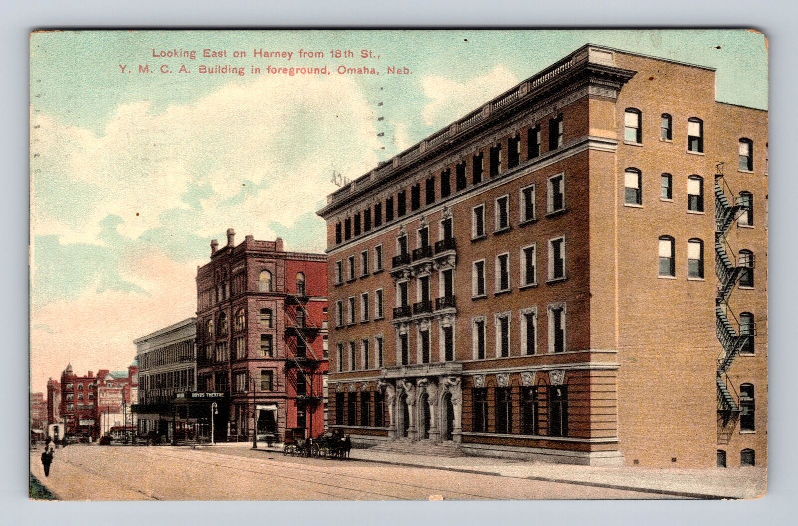 Omaha NE-Nebraska, Y.M.C.A Building, East on Harney St, Vintage c1909 Postcard