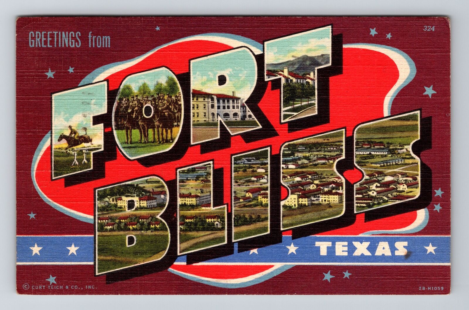 FORT BLISS TX-Texas, LARGE LETTER Greeting, Vintage c1951 Linen Postcard