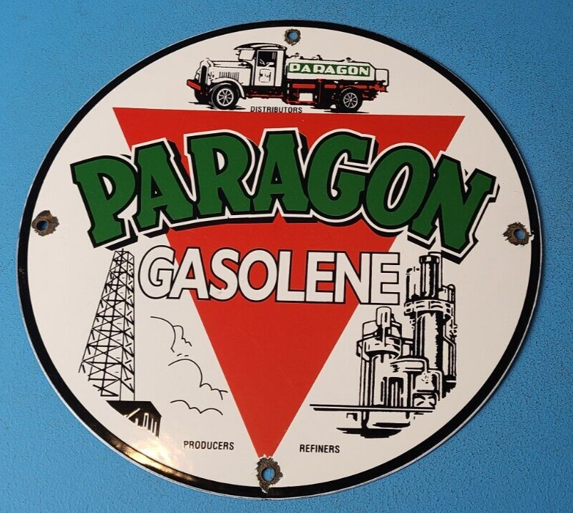 VINTAGE PARAGON GASOLINE PORCELAIN GAS SERVICE STATION MOTOR OIL PUMP PLATE SIGN