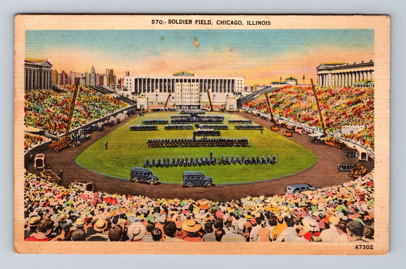 Chicago IL-Illinois, Panoramic View Soldier Field Antique Vintage c1947 Postcard