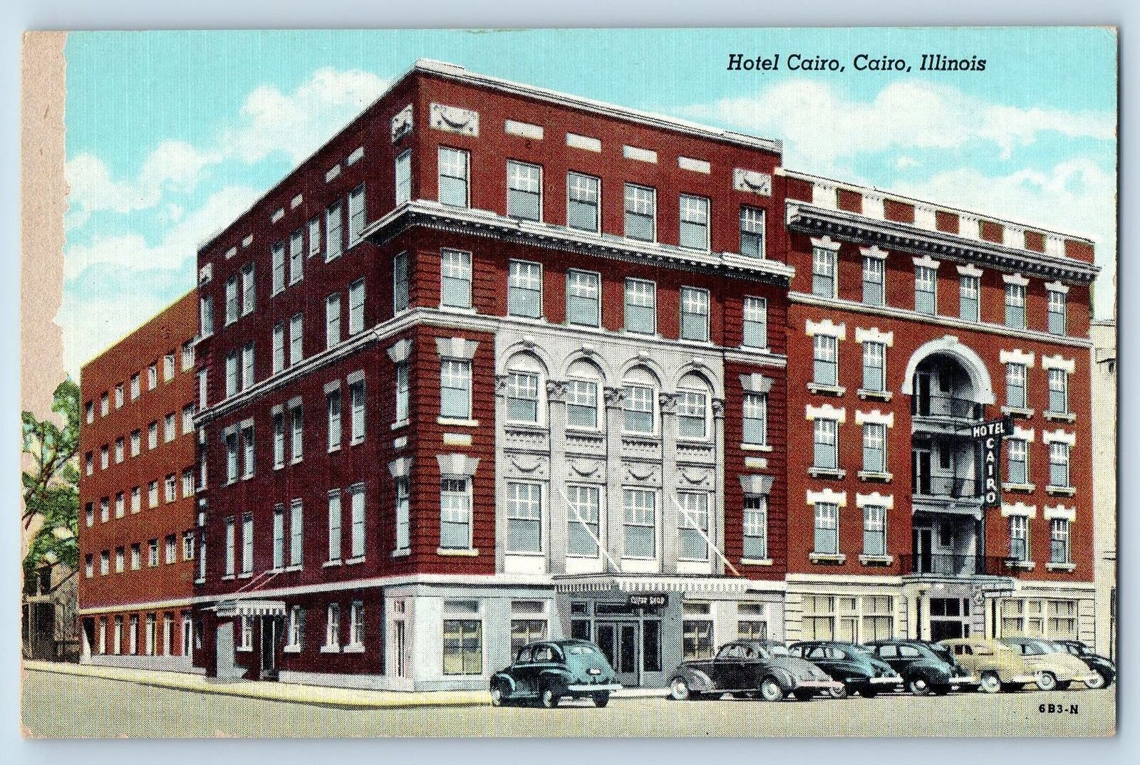 c1940\'s Hotel Cairo & Restaurant Building Classic Cars Cairo Illinois Postcard