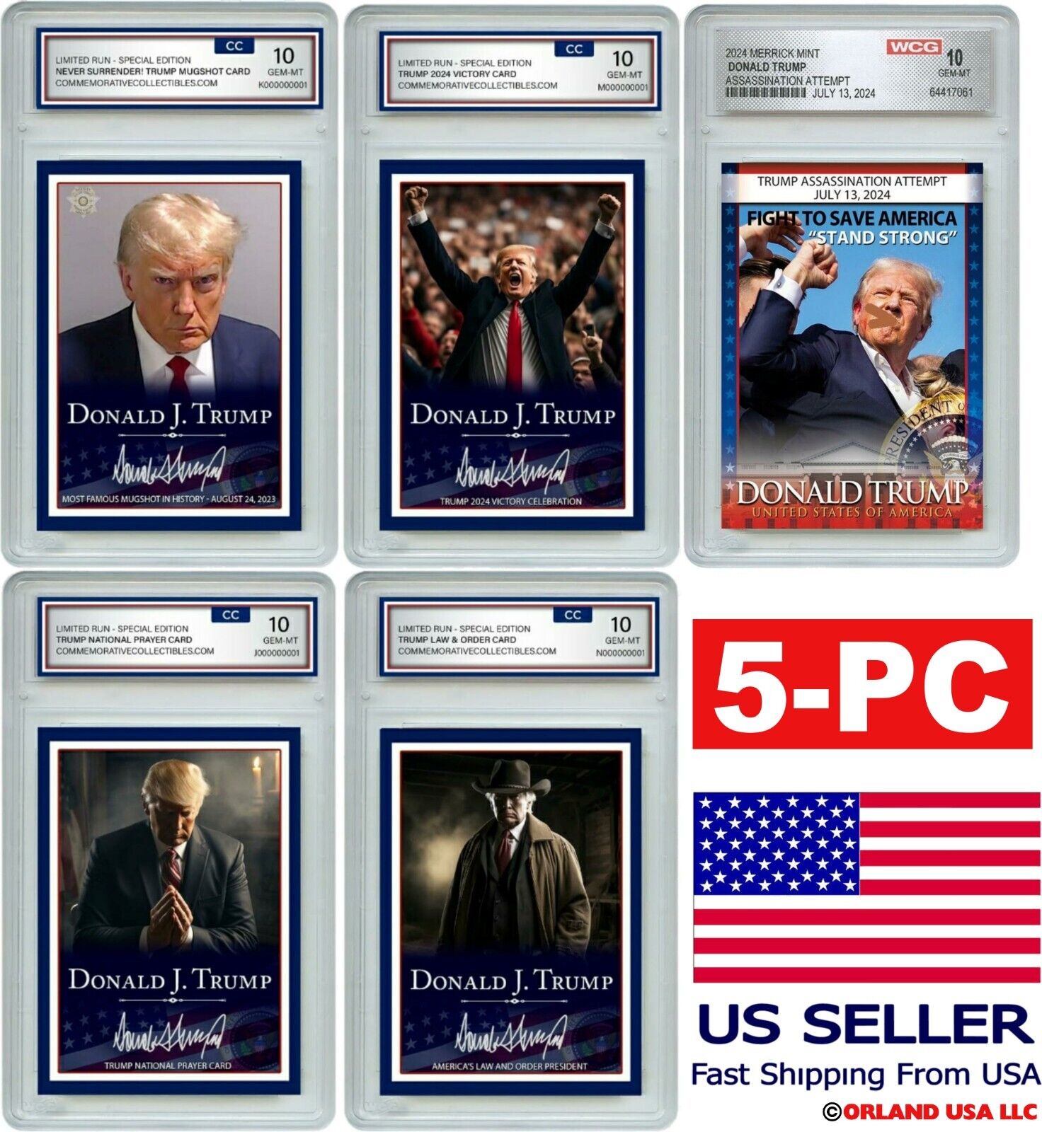 5 Donald Trump Mugshot Collector's Trading Card Holographic - Gem Mint 10 Rated