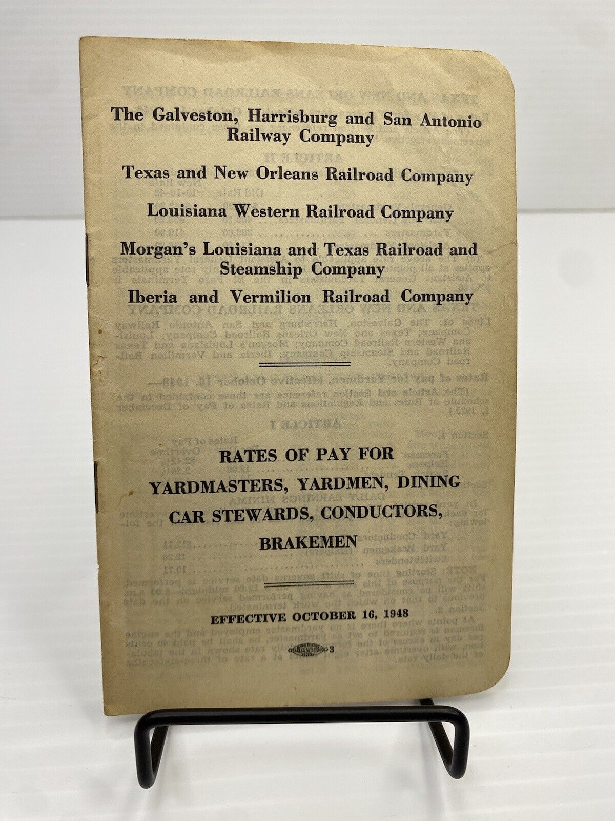 1948 Galveston Harrisburg San Antonio Railway Texas Louisiana Rates of Pay Yardm
