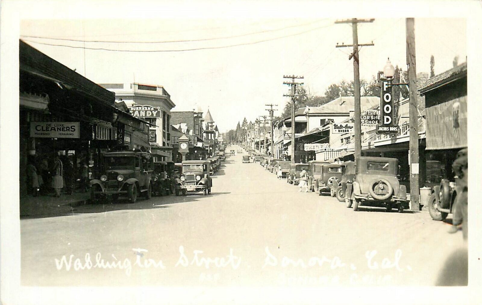 Postcard RPPC 1940s California Sonora Washington Street automobiles 24-4959