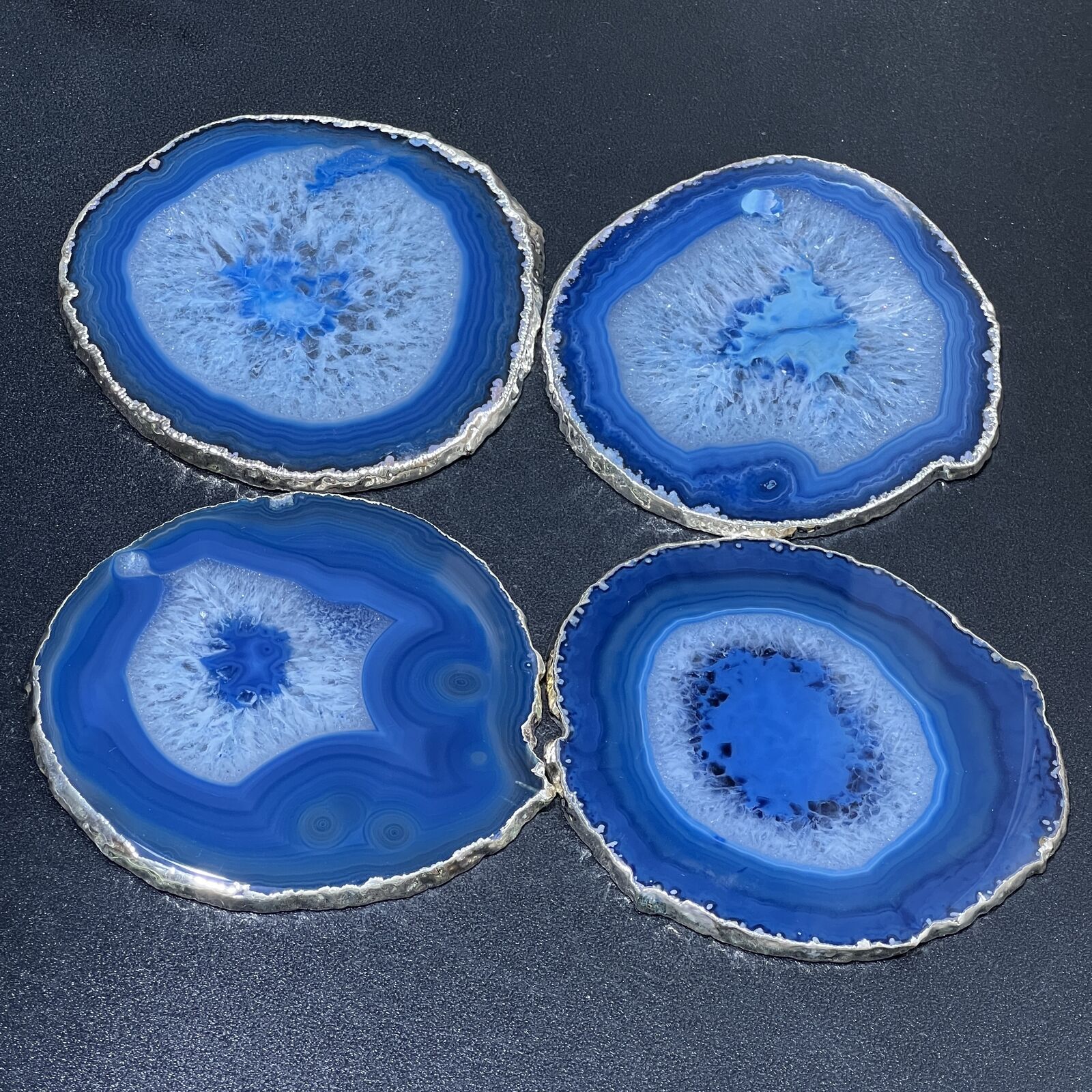 Agate Slice Coaster Silver Plated (Size #4)(4-5 Inches) Grade A Escort Cards