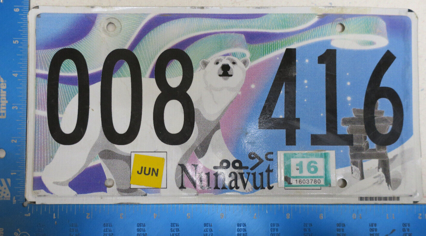 Nunavut License Plate 2016 Passenger Graphic Bear Tag 16 008416 8416