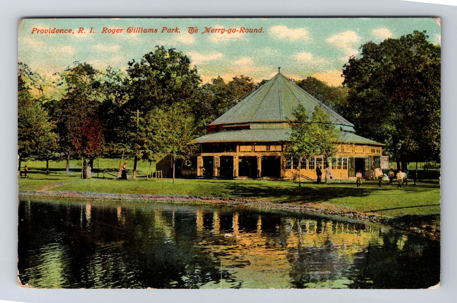 Providence RI-Rhode Island, Williams Park, Merry Go Round Vintage c1912 Postcard