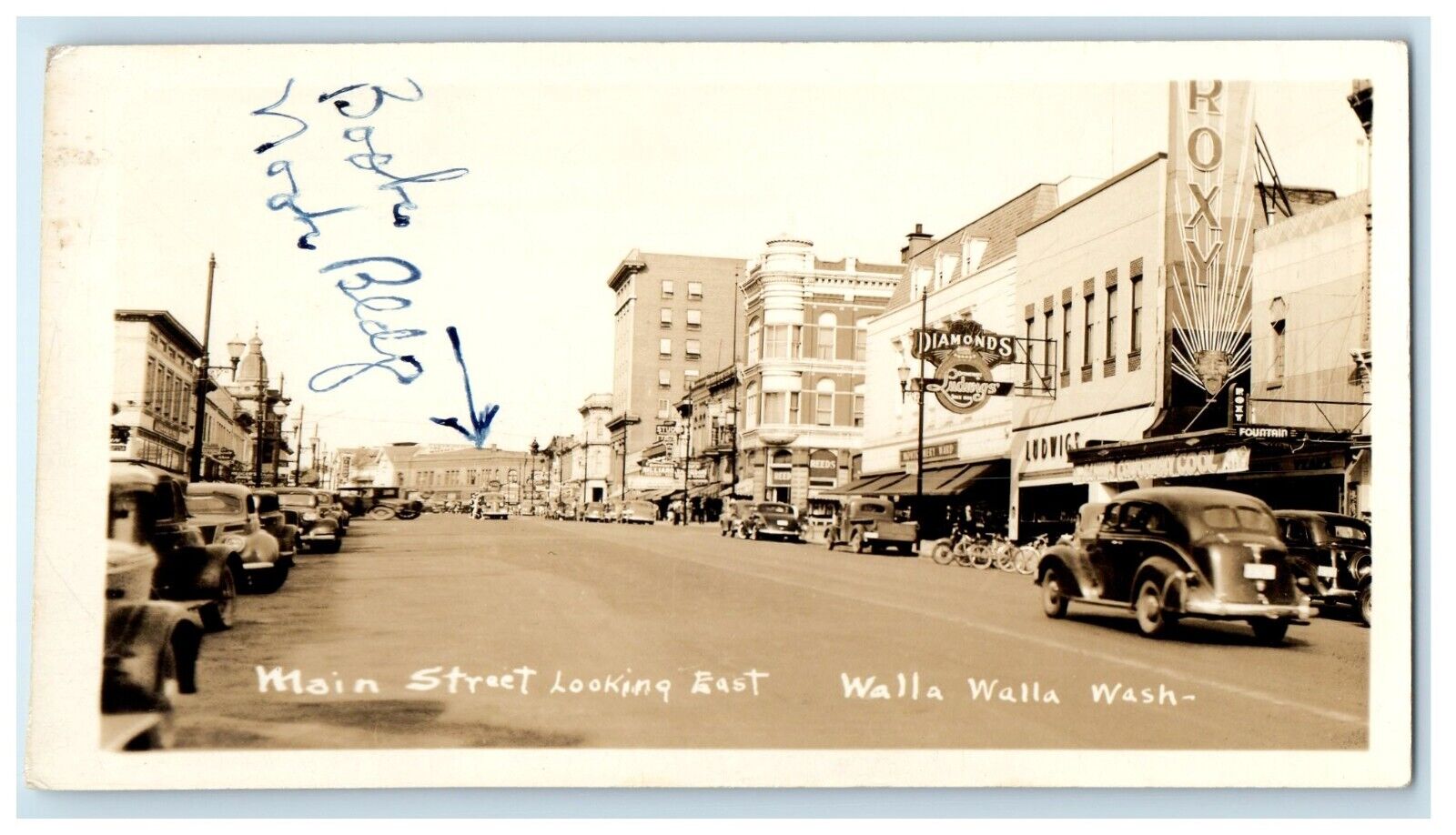 c1940's Main Street Looking East Walla Walla Washington WA RPPC Photo Postcard