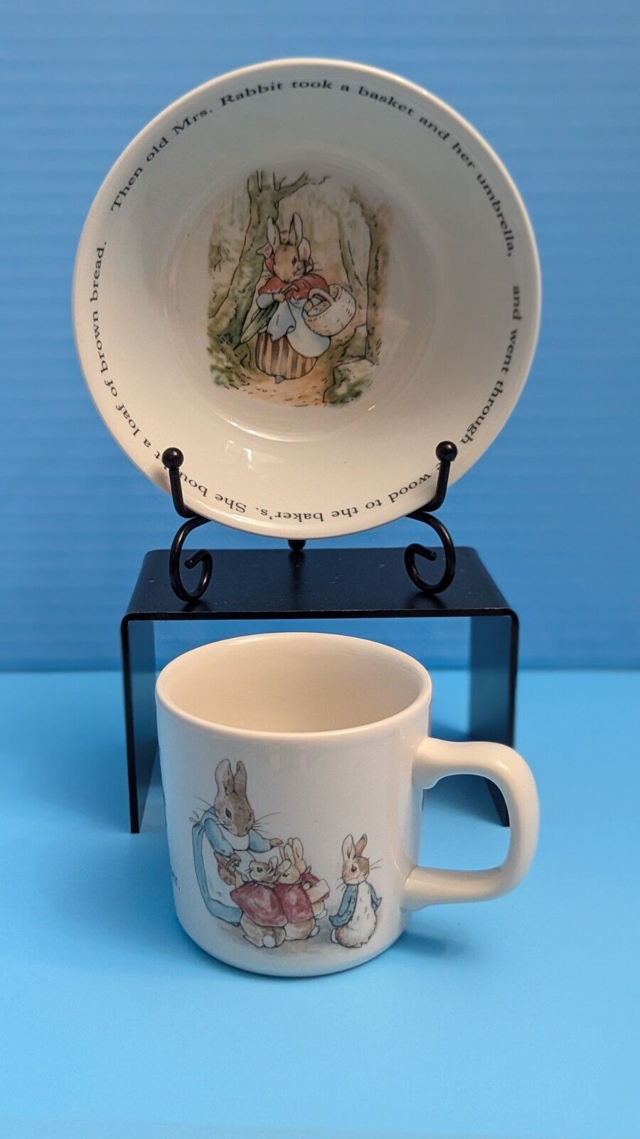 Wedgwood Peter Rabbit Cup & Bowl Set Beatrix Potter Vintage Porcelain F. Warne 
