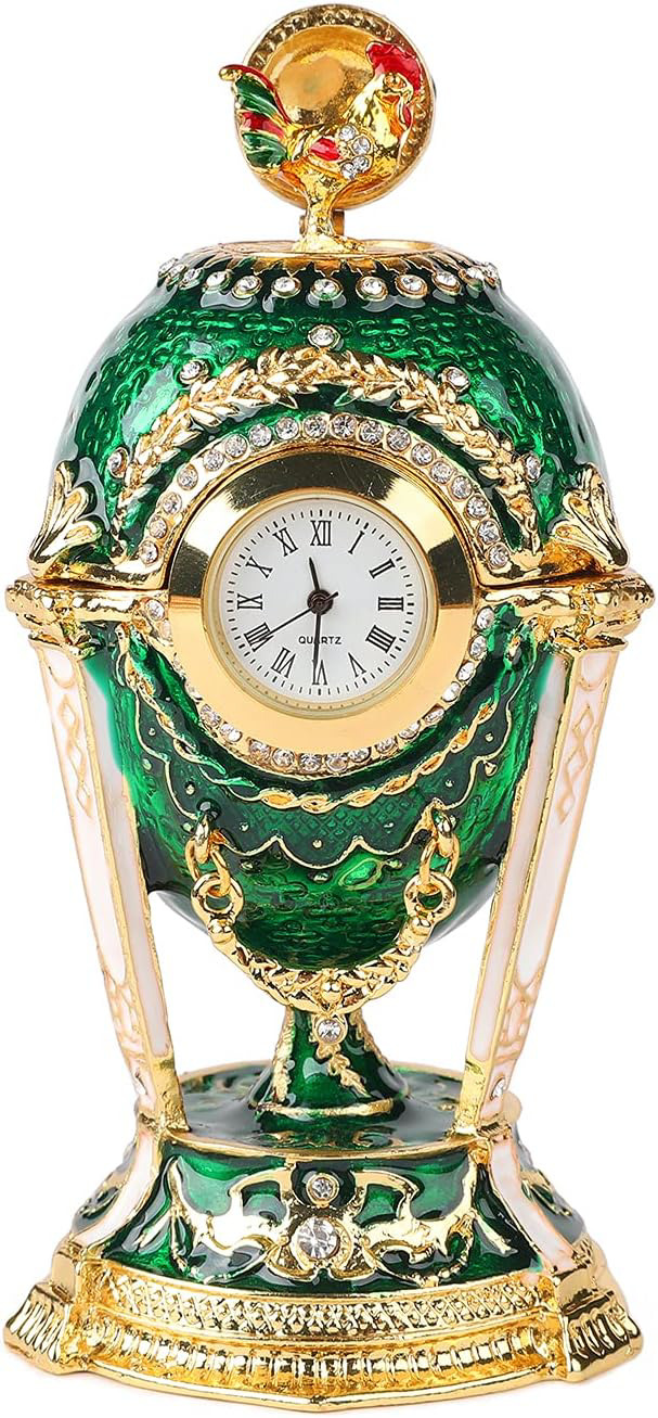 QIFU Greeb Faberge Egg Style Hand Painted Hinged Jewelry Trinket Box, Vintage