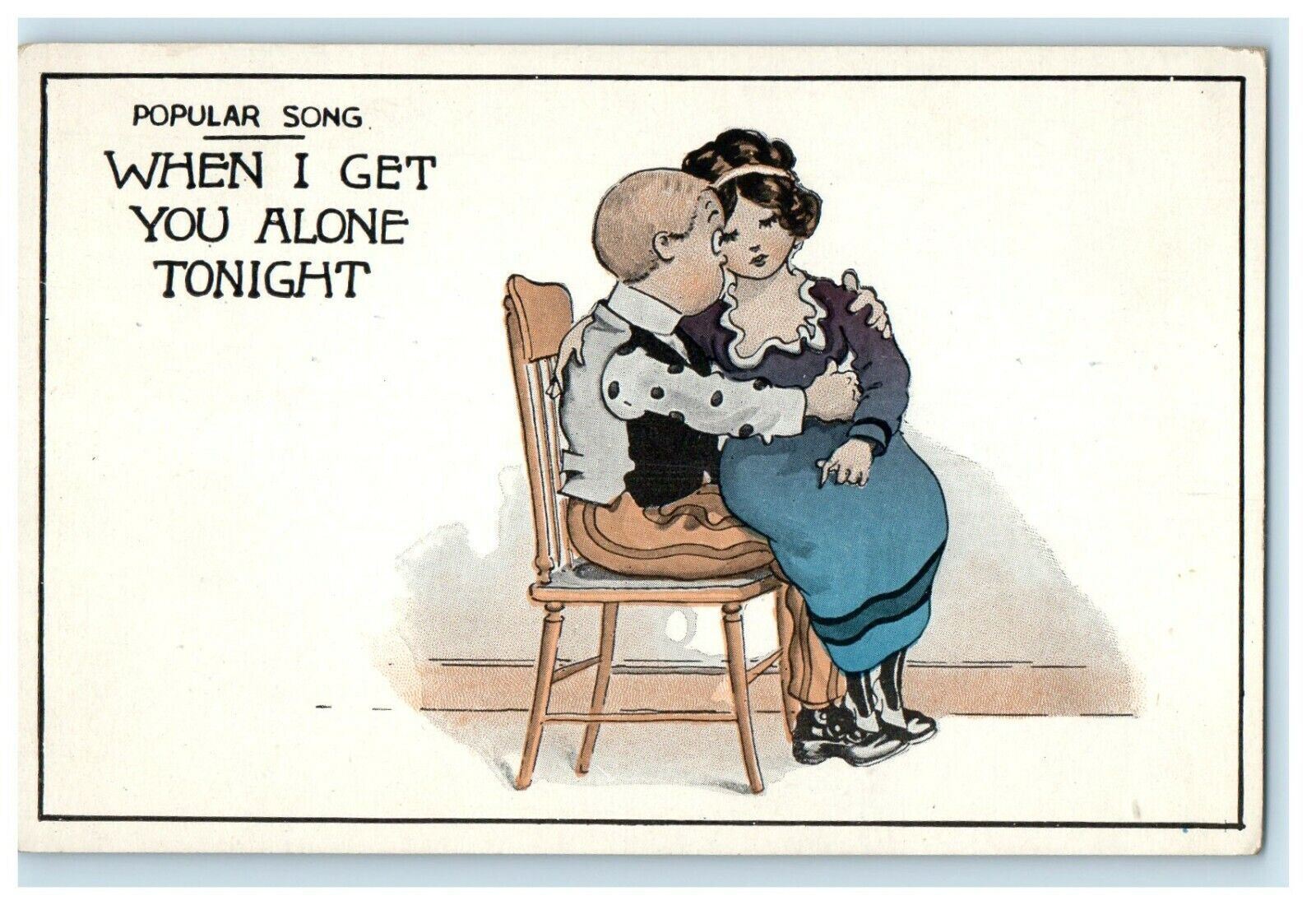 c1910 Romance Couple Popular Song When I Get You Alone Tonight Antique Postcard